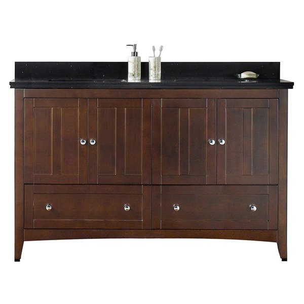 American Imaginations Shaker 59-in Walnut/Double Sink Bathroom