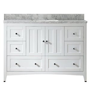 Meuble-lavabo simple autoportant Shaker par American Imaginations de 47 po blanc avec comptoir en quartz blanc de Carrare