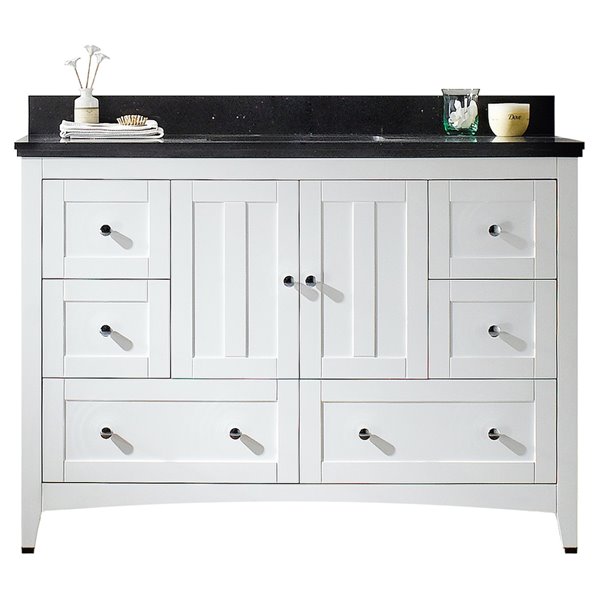 American Imaginations Shaker 47-in White Rectangular Single Sink Bathroom Vanity with Black Galaxy Quartz Top