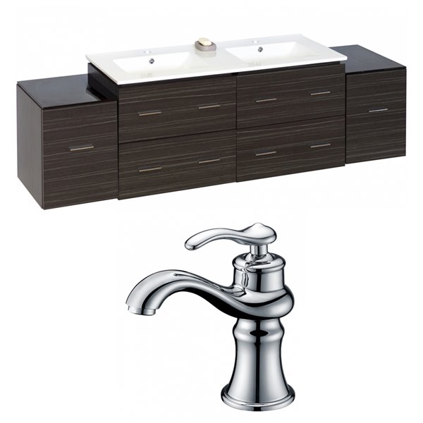 American Imaginations Xena Double Sink 75in Dawn Grey Bathroom Vanity Set with White Ceramic