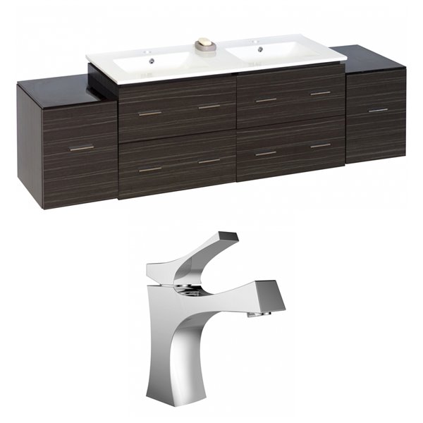 American Imaginations Xena 75.5-in Dawn Grey Double Sink Bathroom Vanity Set with Black Ceramic Top and Faucet