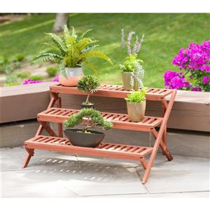 Support pour plante en bois, trois niveaux, 35 x 23 x 20''