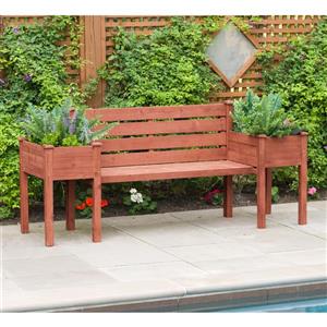 Leisure Season Wooden Bench with Planters - 79-in x 20-in x 38-in