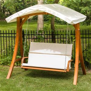 Leisure Season Wooden Swing Seater with Canopy - 75-in W x 51-in D x 76-in H