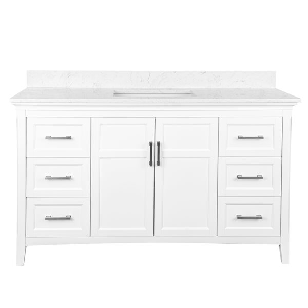 Foremost Abbott 58 In White Single Sink, Bathroom Vanity With Carrara Marble Top