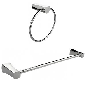 American Imaginations Towel Ring with Single Rod Towel Rack Set - Chrome