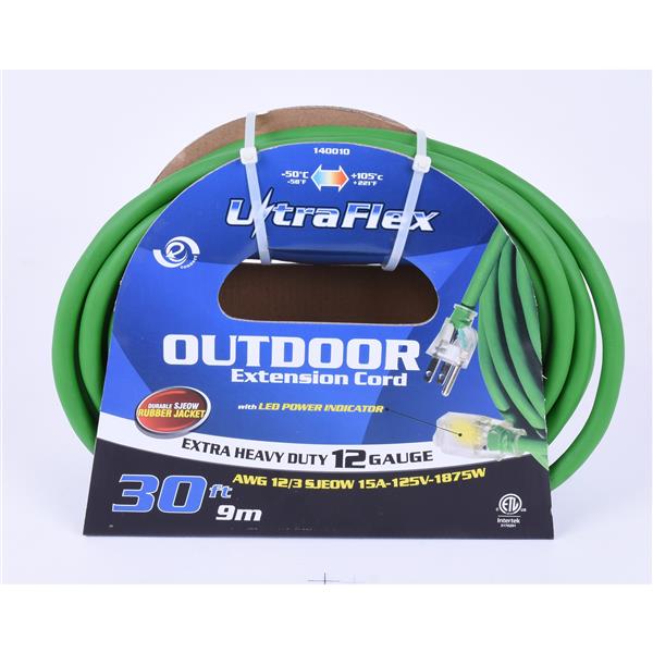 Toolway Extension Cord - 30 Feet - 1 Outlet - 125 Volts - Green