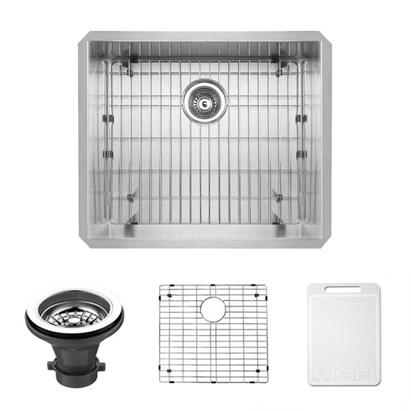 Stainless Steel Kitchen Sink - Grid/Strainer - 23'' x 20''