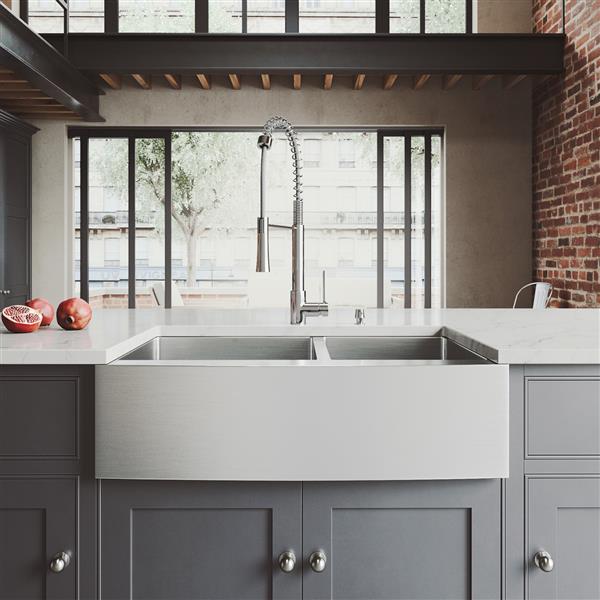 Kitchen Sink With Faucet Two Grids Strainers 33