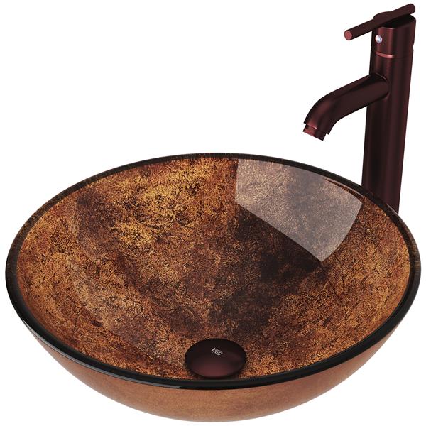 VIGO Glass Vessel Bathroom Sink with Faucet - Russet VGT128 | RONA