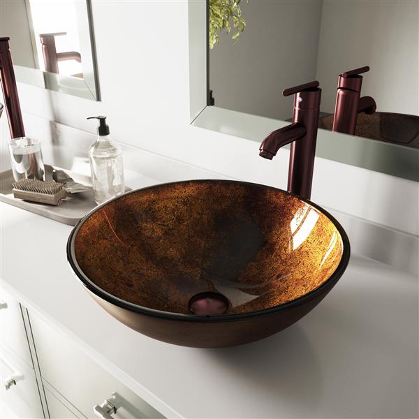 VIGO Glass Vessel Bathroom Sink with Faucet Russet VGT128 RONA