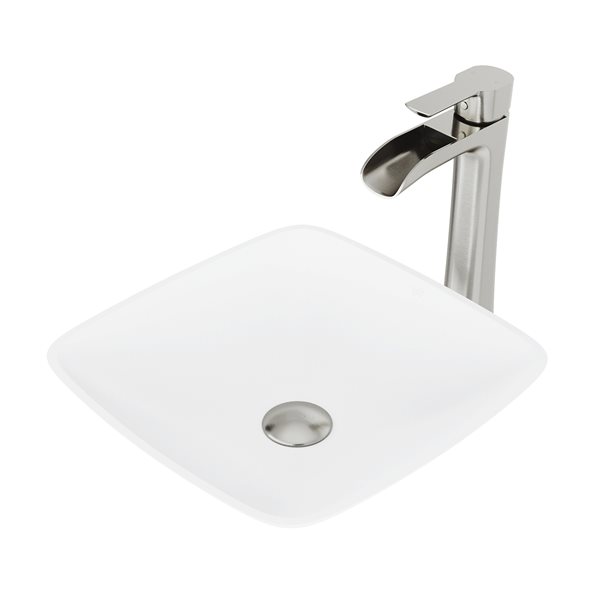 VIGO Hyacinth&nbsp;14-in White Matte Stone Square Vessel Bathroom Sink with Niko Faucet/Drain - Brushed Nickel