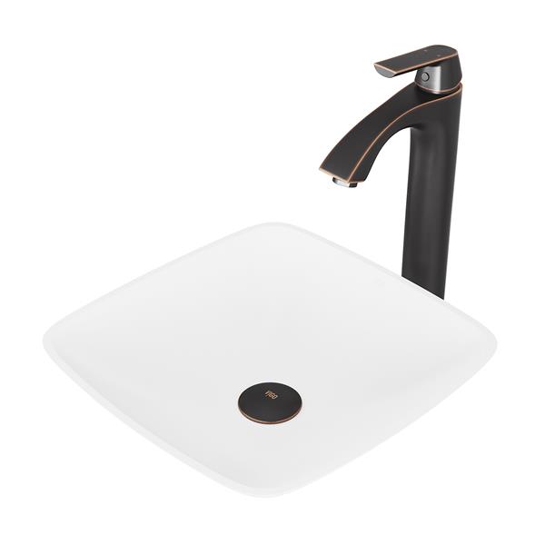 VIGO Hyacinth&nbsp;14-in White Matte Stone Square Vessel Bathroom Sink w/Linus Faucet/Drain - Antique Rubbed Bronze