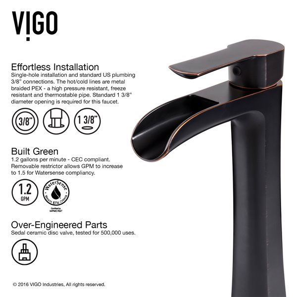 VIGO Vinca&nbsp;14-in W x&nbsp;18-in L White Matte Stone Rectangle Bathroom Vessel w/ Niko Faucet/Drain - Antique Rubbed Bronze