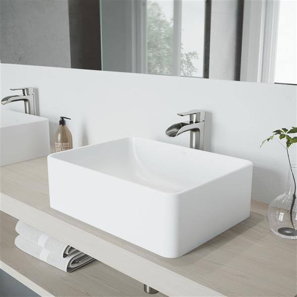 VIGO Vessel Bathroom Sink with Faucet - White