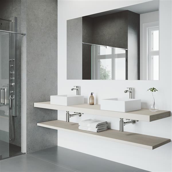 VIGO Dianthus&nbsp;15-in White Matte Stone Square Vessel Bathroom Sink with Niko Faucet/Drain - Brushed Nickel