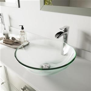 VIGO Glass Vessel Bathroom Sink with Faucet - White