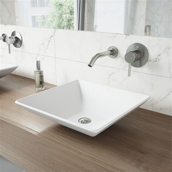 Vessel Bathroom Sink With Wall Mount Faucet White