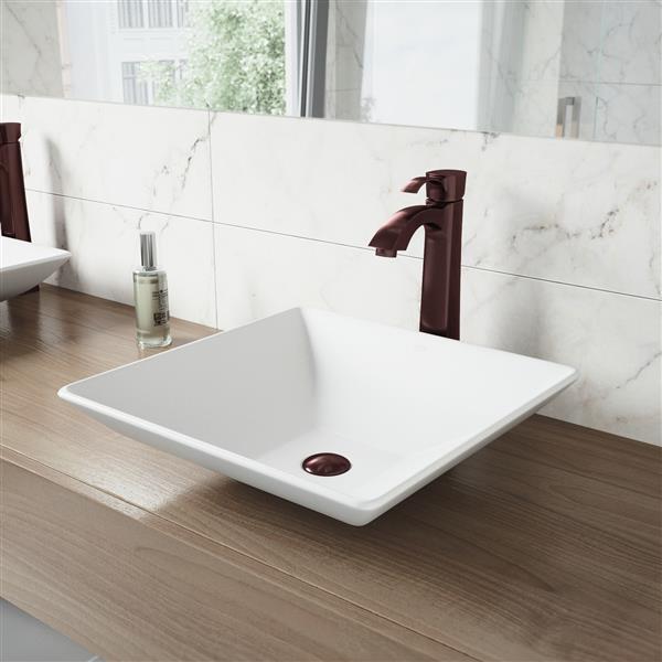 VIGO Vessel Bathroom Sink with Faucet - White