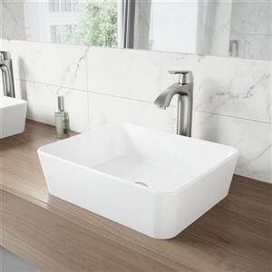VIGO Vessel Bathroom Sink with Vessel Faucet - White