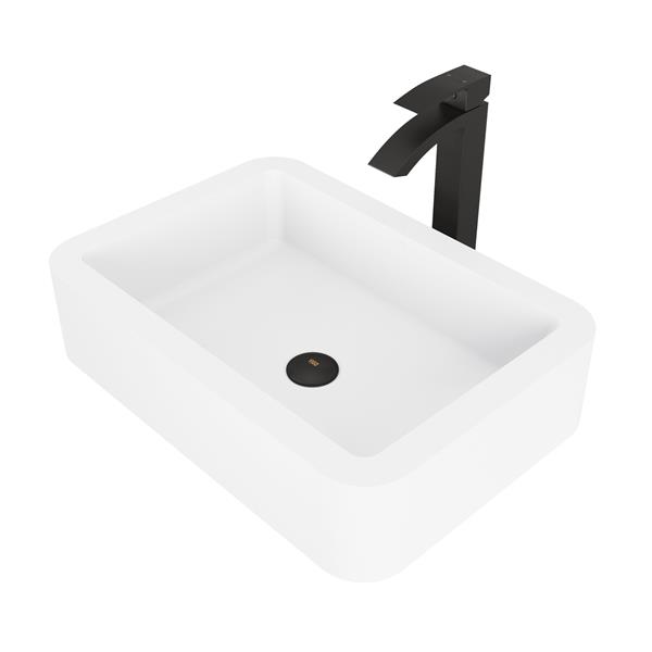 VIGO Petunia&nbsp;16-in W x&nbsp;23-in L White Matte Stone Rectangle Vessel Bathroom Sink with Duris Faucet/Drain - Matte Black