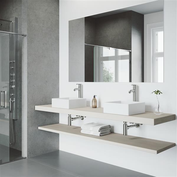 VIGO Dianthus&nbsp;15-in White Matte Stone Square Vessel Bathroom Sink with Seville Faucet/Drain - Brushed Nickel