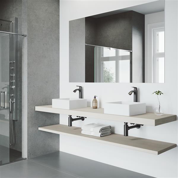 VIGO Vessel Bathroom Sink and Vessel Faucet - White
