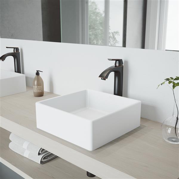 VIGO Vessel Bathroom Sink and Vessel Faucet - White