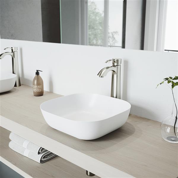 VIGO Vessel Bathroom Sink with Vessel Faucet - White VGT1271 | RONA