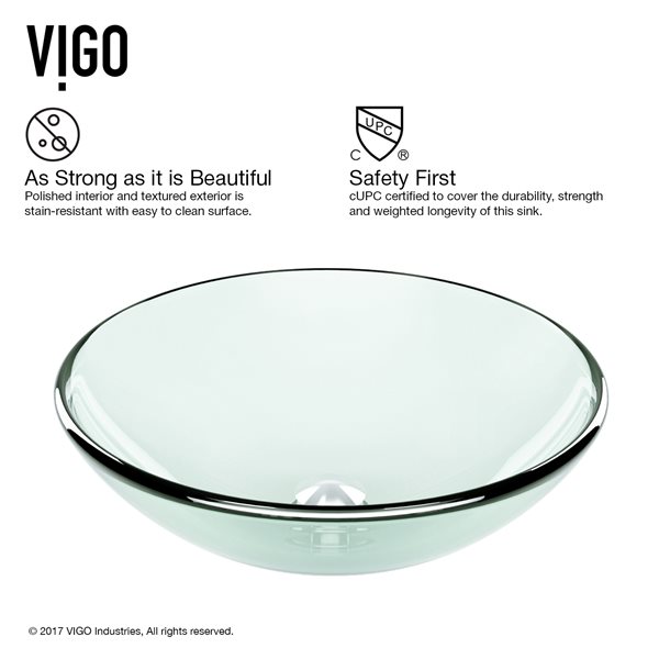 VIGO Glass&nbsp;17-in dia. Clear Round Vessel Bathroom Sink with Linus Faucet/Drain - Brushed Nickel