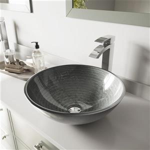 VIGO Glass Vessel Bathroom Sink with Faucet - Silver