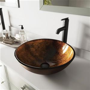 VIGO Glass Vessel Bathroom Sink with Faucet - Russet