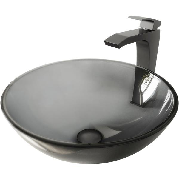 Lavabo de salle de bains noir mat Sottile de VIGO, robinet noir mat, 18,13  po VGT1428