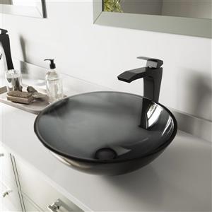 VIGO Glass Vessel Bathroom Sink with Faucet - Black