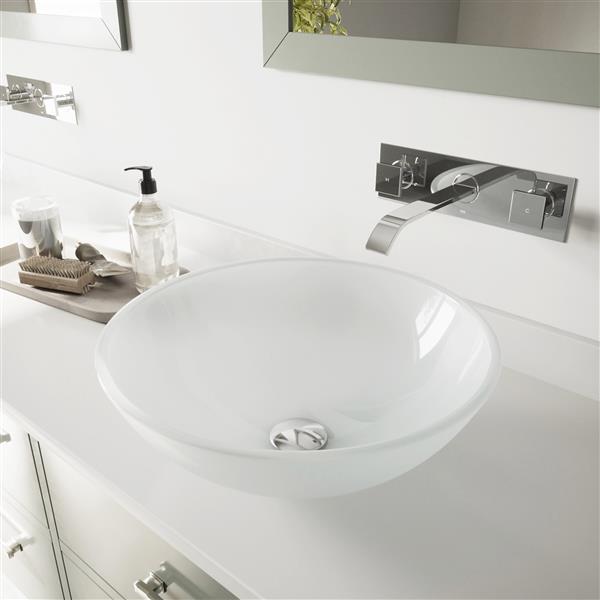 VIGO Glass Vessel Bathroom Sink with Wall Mount Faucet