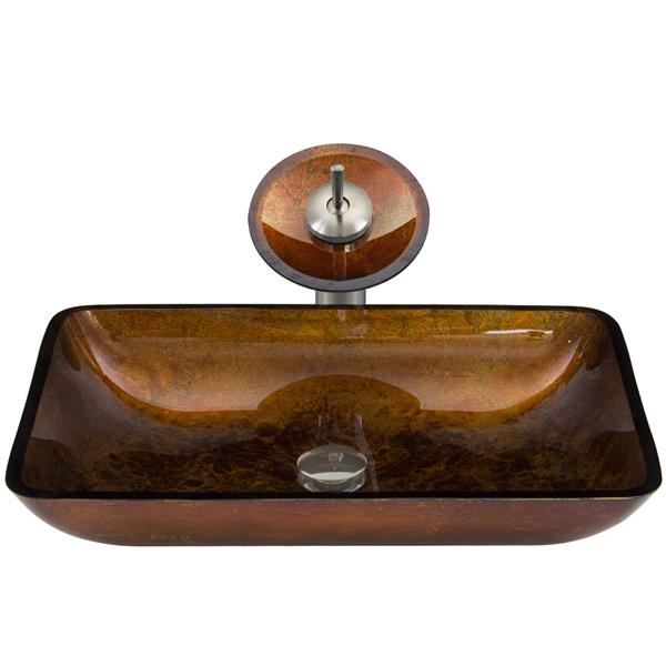 VIGO Glass Vessel Bathroom Sink And Waterfall Faucet 22in