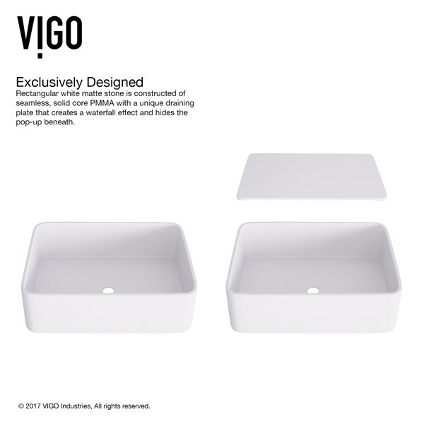 VIGO Jasmine&nbsp;15-in W x&nbsp;18-in L x&nbsp;5-in H Modern Matte Stone Rectangular Vessel Bathroom Sink - White