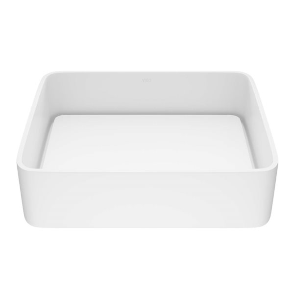 Jasmine 15-In W X 18-In L X 5-In H Modern Matte Stone Rectangular Vessel Bathroom Sink - White, White/Tan, Marble