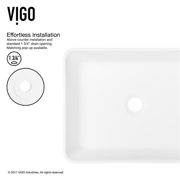 VIGO Marigold&nbsp;18-in L x&nbsp;14-in W x&nbsp;5-in H Modern Matte Stone Rectangular Vessel Bathroom Sink - White