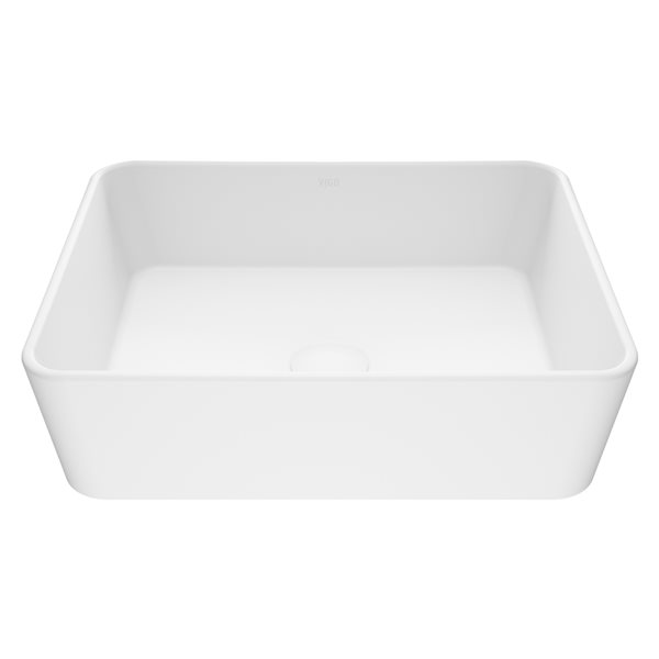 Marigold 18-In L X 14-In W X 5-In H Modern Matte Stone Rectangular Vessel Bathroom Sink - White, White/Gold/Tan, Marble