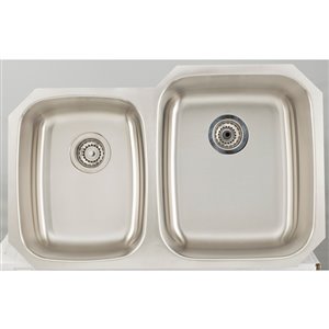 Évier double encastré, 32,12", acier inoxydable, chrome