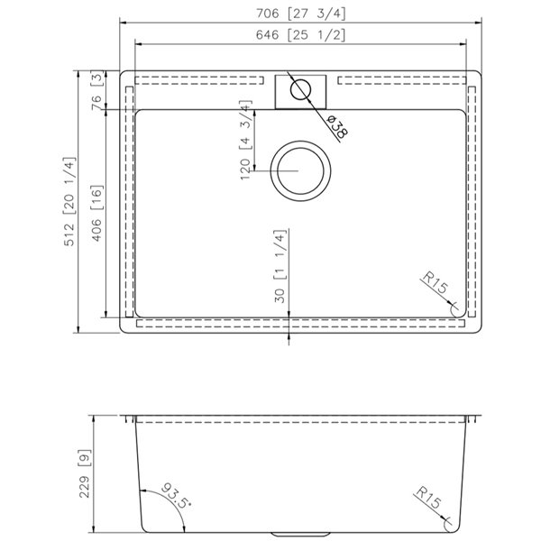 American Imaginations Single Sink - 27.75-in x 20.25-in - Stainless Steel