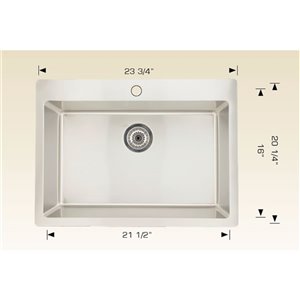 Évier simple, 23,75" x 20,25", acier inoxydable