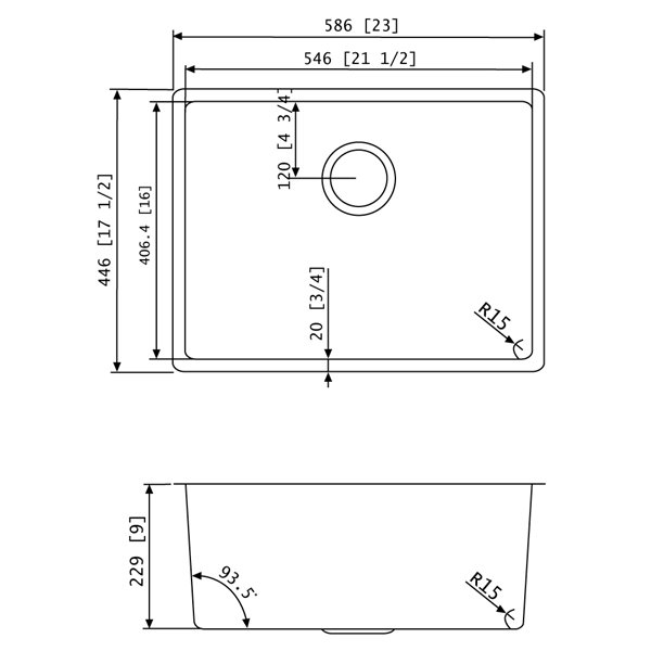 American Imaginations Single Sink - 23-in - Stainless Steel - Chrome