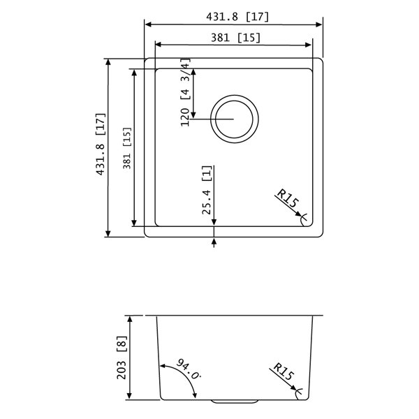 American Imaginations Undermount Single Sink - 17-in - Stainless Steel