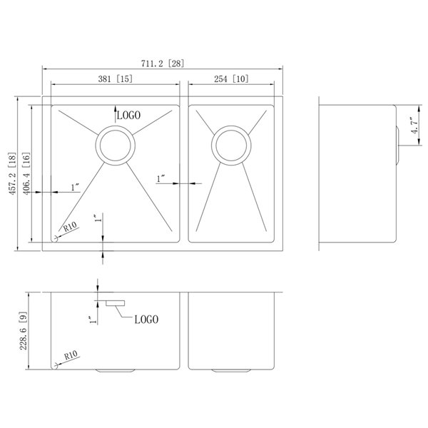 American Imaginations Undermount Double Sink - 28-in x 18-in - Stainless Steel