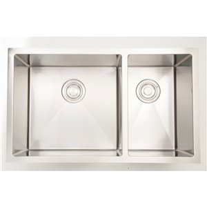 Évier double encastré, 28" x 18", acier inoxydable