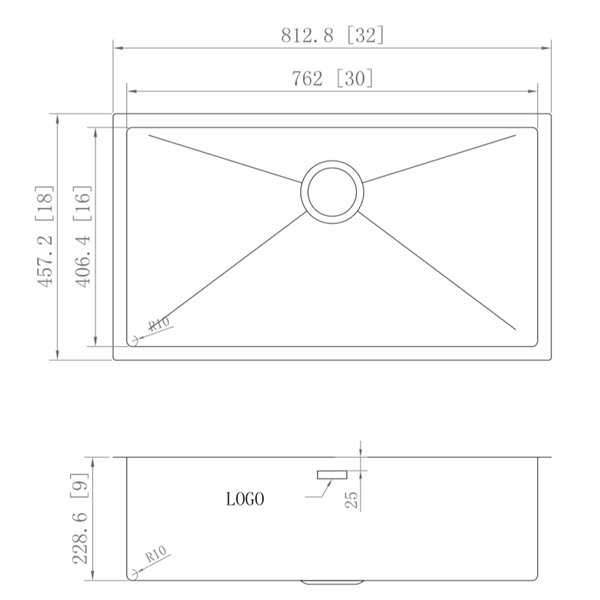 American Imaginations Undermount Single Sink - 32-in - Stainless Steel - Chrome