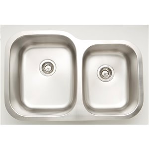 Évier double encastré, 29,62" x 20,87", acier inoxydable