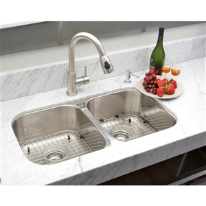 Évier double encastré, 32,25" x 18,5", acier inoxydable